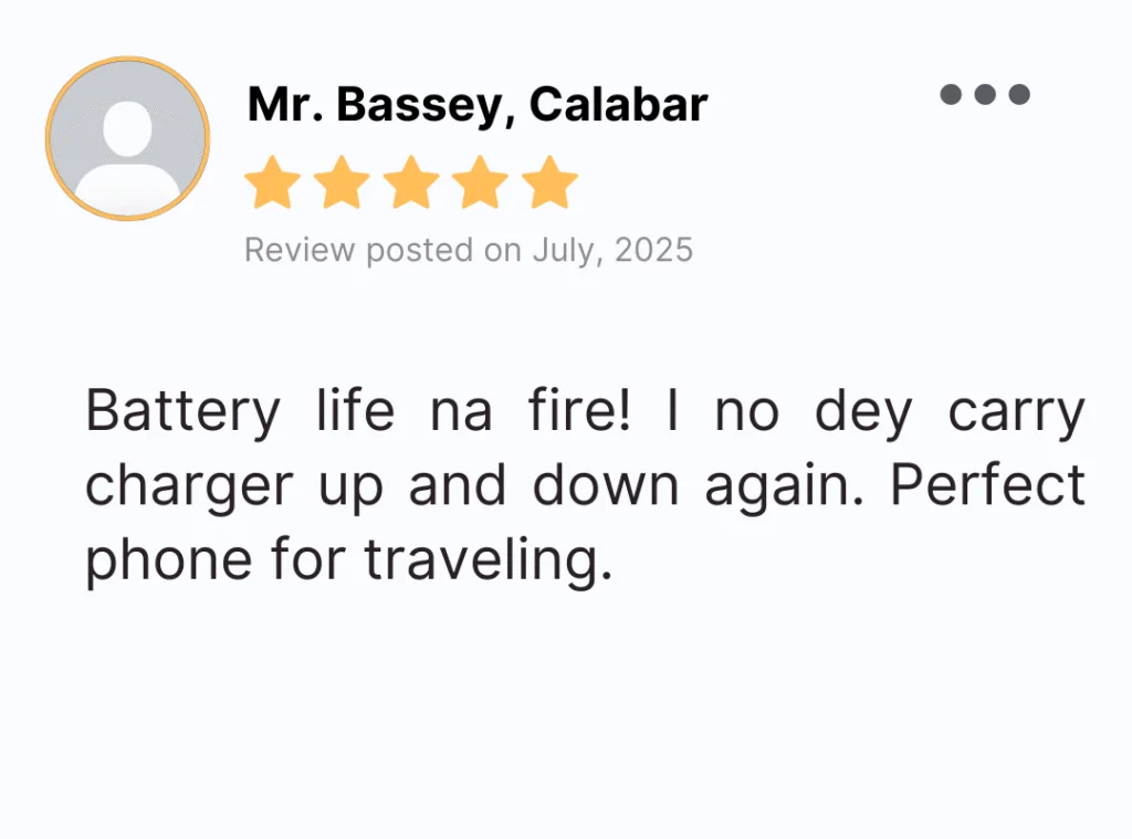 Customer review from Mr. Bassey in Calabar